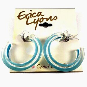 Erica Lyons Chunky Acrylic Hoop Earrings Turquoise & Clear Statement Retro Style